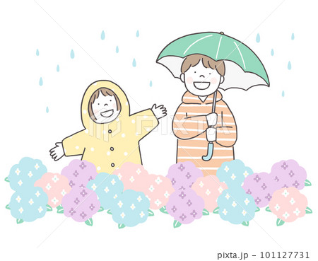 雨の日の紫陽花と子供たち 101127731