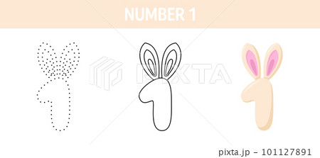 Number 1 tracing and coloring worksheet for kids 101127891