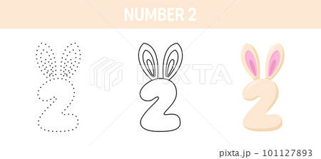 Number 2 tracing and coloring worksheet for kids 101127893