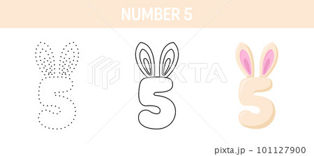 Number 5 tracing and coloring worksheet for kids 101127900