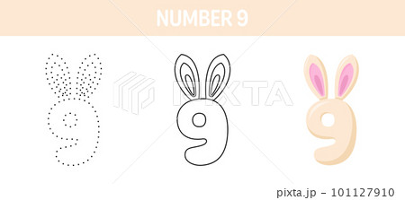 Number 9 tracing and coloring worksheet for kids 101127910