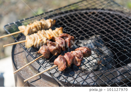 【中津川河川敷で熾火を使って焼き鳥を焼く】 101127970