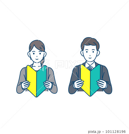 初心者マークを持つスーツ姿の男女のイラスト 101128196