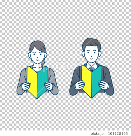 初心者マークを持つスーツ姿の男女のイラスト 101128196