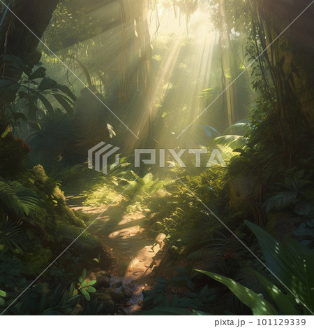 Beautiful summer jungle under sunlight, wildlife Beautiful summer jungle under sunlight, wildlife 101129339