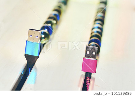 Blue and pink usb cords with abstract colorful balloons decor Blue and pink usb cords with abstract colorful balloons decor 101129389