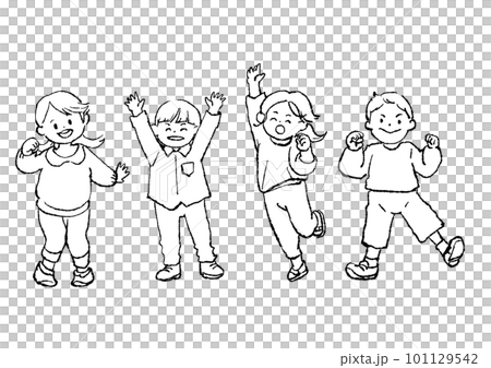 元気なこどもたちのシンプルな線画イラスト 101129542