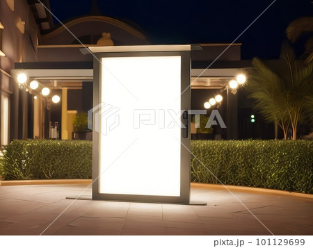 Luxury resort and fine dining experience with blank empty signboard mockup. Generative AI Luxury resort and fine dining experience with blank empty signboard mockup. Generative AI 101129699