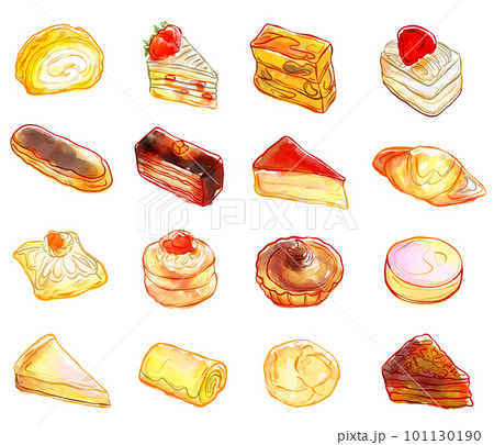水彩で描いたいろいろなケーキイラストセット 101130190