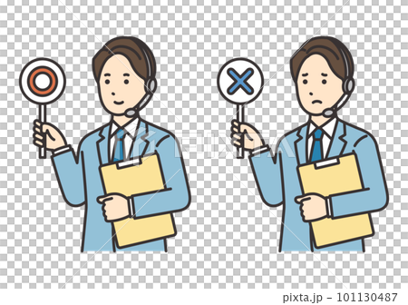 Illustration set of a male operator with materials and Marubatsu tags 101130487