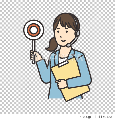 Illustration of an operator woman holding documents and a circle tag 101130488