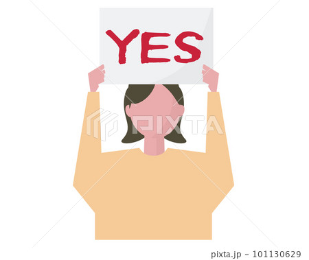 YESのフリップボードを持って支持をする女性。賛成、選挙、同意。ベクターイラスト YESのフリップボードを持って支持をする女性。賛成、選挙、同意。ベクターイラスト 101130629