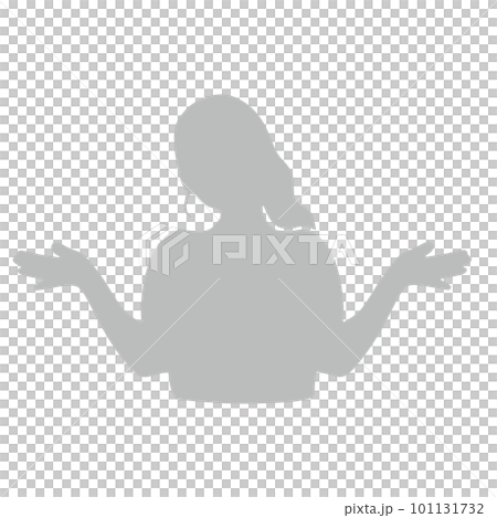 一個女人做舉手手勢的灰色剪影插圖 一個女人做舉手手勢的灰色剪影插圖 101131732