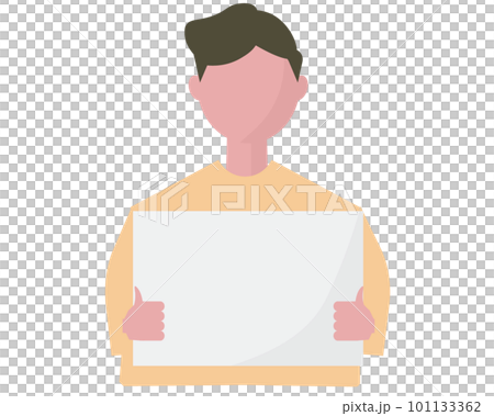 A man with a blank flipboard. Demos, message boards, announcements, promotions. Vector illustration. 101133362