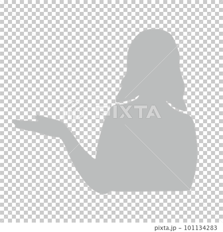 Illustration of a silhouette woman who introduces recommendations Gray Illustration of a silhouette woman who introduces recommendations Gray 101134283