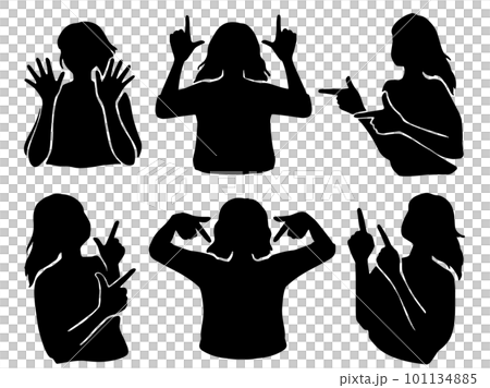 Silhouette illustration of a woman doing a pointing gesture black 101134885