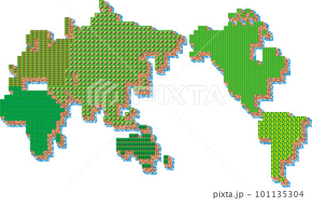 RPGのマップ風　デフォルメしたドット絵の世界地図 101135304