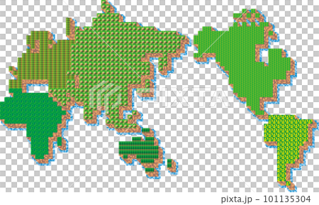 RPGのマップ風　デフォルメしたドット絵の世界地図 101135304