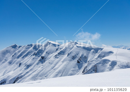 冬の守門岳の雪庇を眺める 101135620