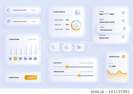 GUI elements for finance mobile app. Financial management and business analytics user interface generator. Unique ui ux design kit vector illustration. Manage, navigation and infographic components. 101135902