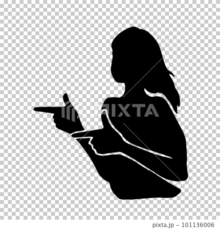 一個女人用雙手指向右邊的黑色剪影插圖 101136006