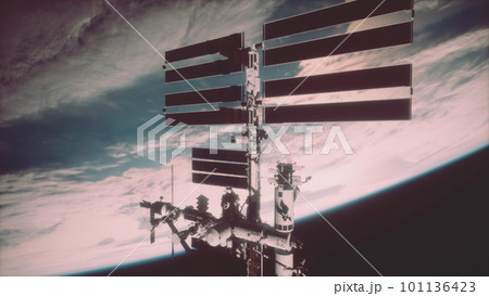 International space station on orbit of Earth planet view from outer space 101136423