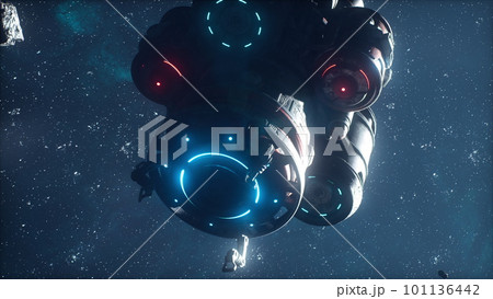 Futuristic concept of a spaceship in the dark universe Futuristic concept of a spaceship in the dark universe 101136442