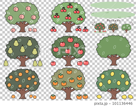 主線のある果物の木のセットイラスト 101136446