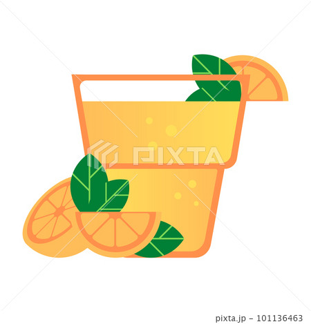 Glass of orange juice with orange slices. Healthy citrus drink. 101136463