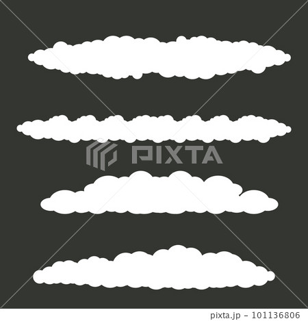 vector white summer clouds set isolated isolated on grey background. Flat sky cloud icon collection. Simple cloud shape clip art 101136806