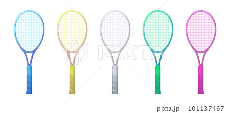 Colorful tennis rackets set. Vector illustration. Sport equipment. Tennis rackets colorful collection on white background. 101137467