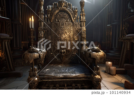 Empty royal throne in dark castle hall. Fantasy medieval throne for king.  Created with Generative AI 22132002 Stock Photo at Vecteezy