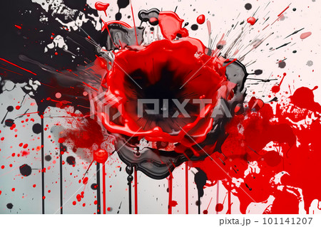 Abstract poppy from paint splatter. VE-Day or World War remembrance day concept. Generative AI illustration 101141207