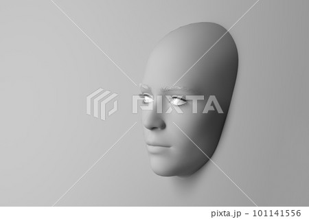 3d illustration. Human face sticking out of the white background.  101141556