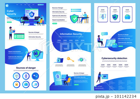 Cyber security flat landing page. Information security, data protection software corporate website design. Web banner with header, middle content, footer. Vector illustration with people characters. 101142234