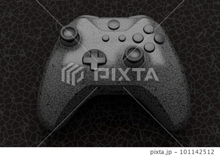 Realistic video game joystick with black chrome texture isolated on black 101142512