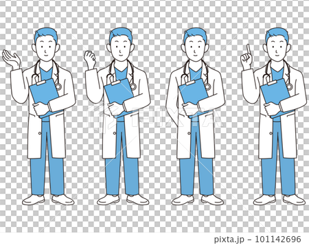 男性医師　線画　イラストセット 101142696