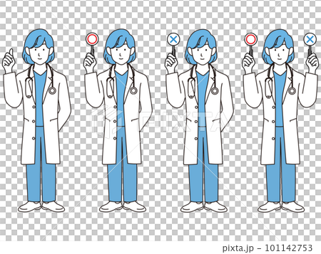 白衣の女性医師　線画　イラストセット 101142753