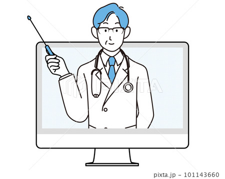 オンラインで説明する医師のイラスト オンラインで説明する医師のイラスト 101143660