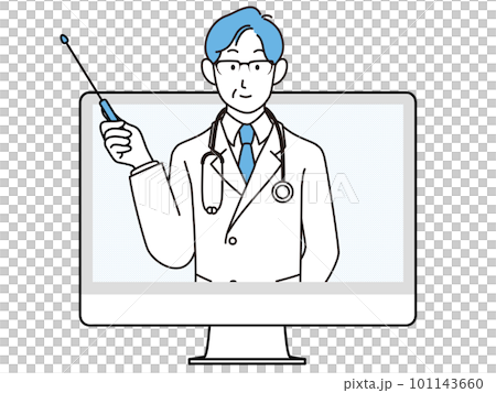オンラインで説明する医師のイラスト オンラインで説明する医師のイラスト 101143660