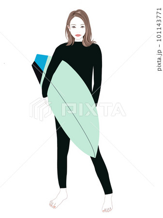サーフボードを持って立つ女性サーファー 101143771