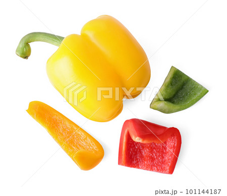 Different juicy bell peppers on white background Different juicy bell peppers on white background 101144187