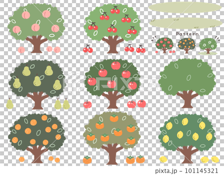 いろいろな果物の木の主線のないカラーイラスト 101145321
