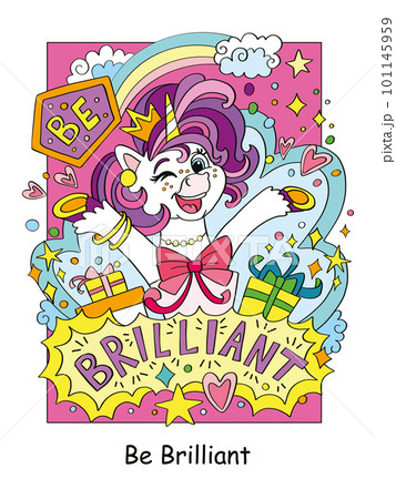 Cute unicorn with lettering brilliant vector illustration 101145959