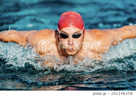 Swimming man. Male Swimmer athlete doing...の写真素材 [101146358] - PIXTA