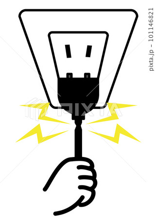 コンセントから電源プラグを抜くときに電源コードを引っ張ってしまい、断線して火花が飛び散る様子 101146821