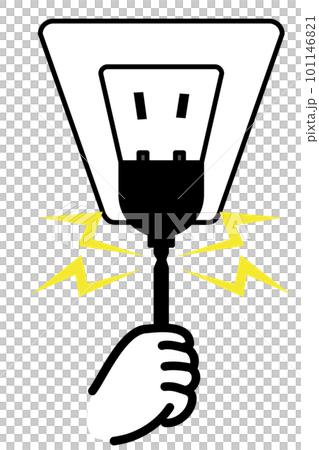 コンセントから電源プラグを抜くときに電源コードを引っ張ってしまい、断線して火花が飛び散る様子 101146821