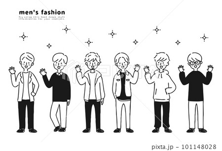 色々な男性　笑顔　モノクロ 101148028