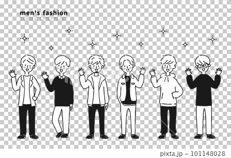 色々な男性　笑顔　モノクロ 101148028