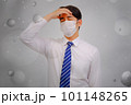 Asian man wear masks to protect PM 2.5 dust and air pollution and headache and sickness, air pollution concept, healthcare concept. 101148265
